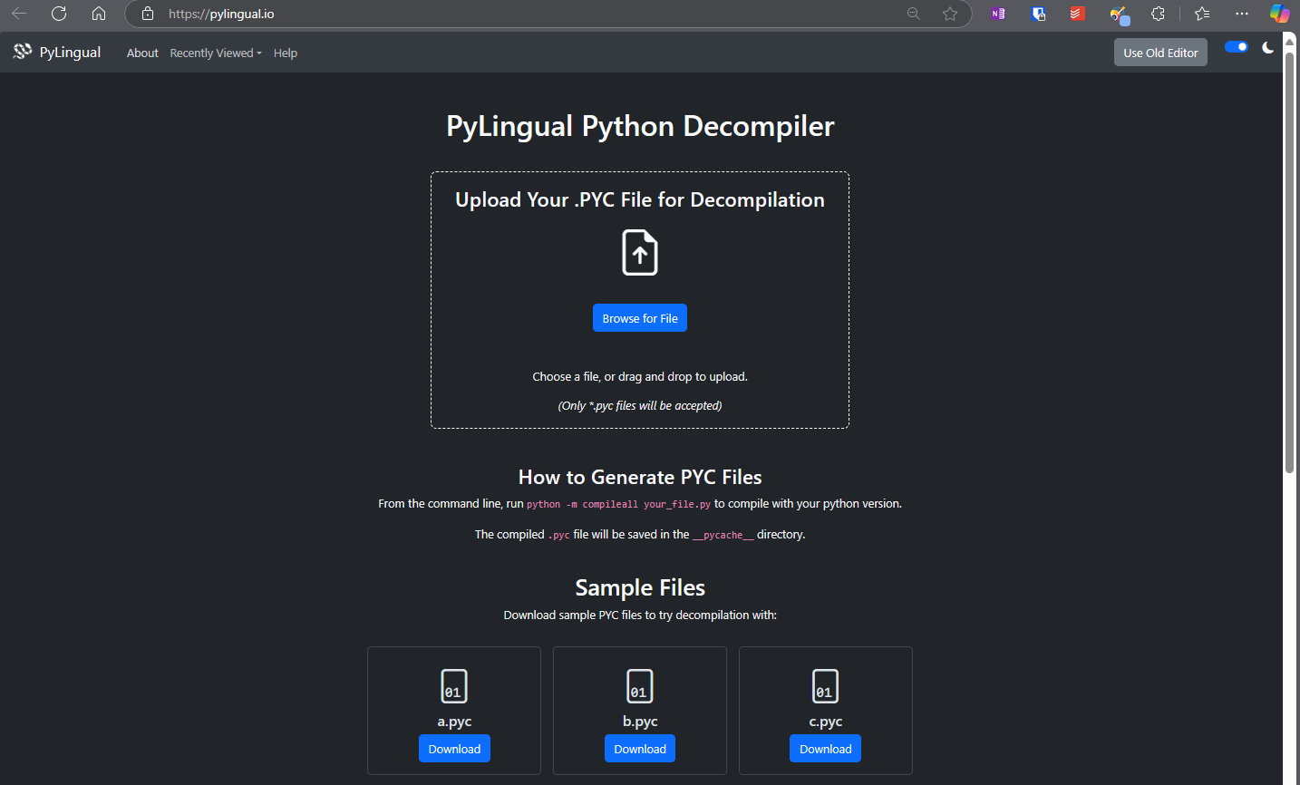 PyLingual Upload page